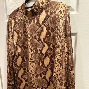 NWOT Satin Python Print Mock Neck Blouse